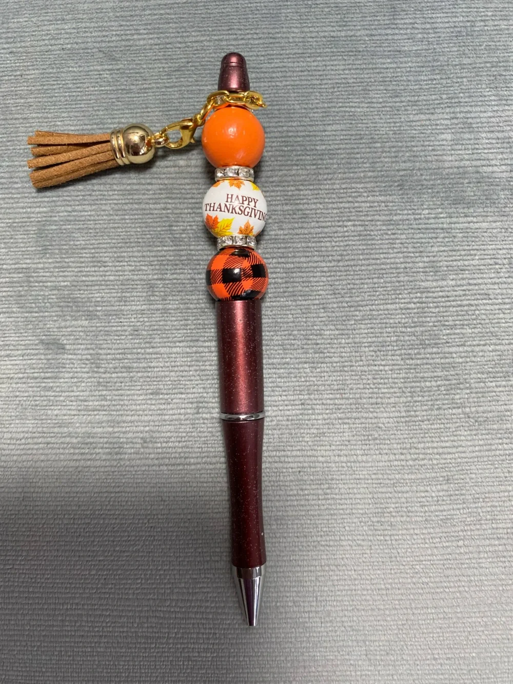 ONE Hand Crafted Fall Themed Beaded Tassel Ballpoint Pen Set, Extra Pen Refill